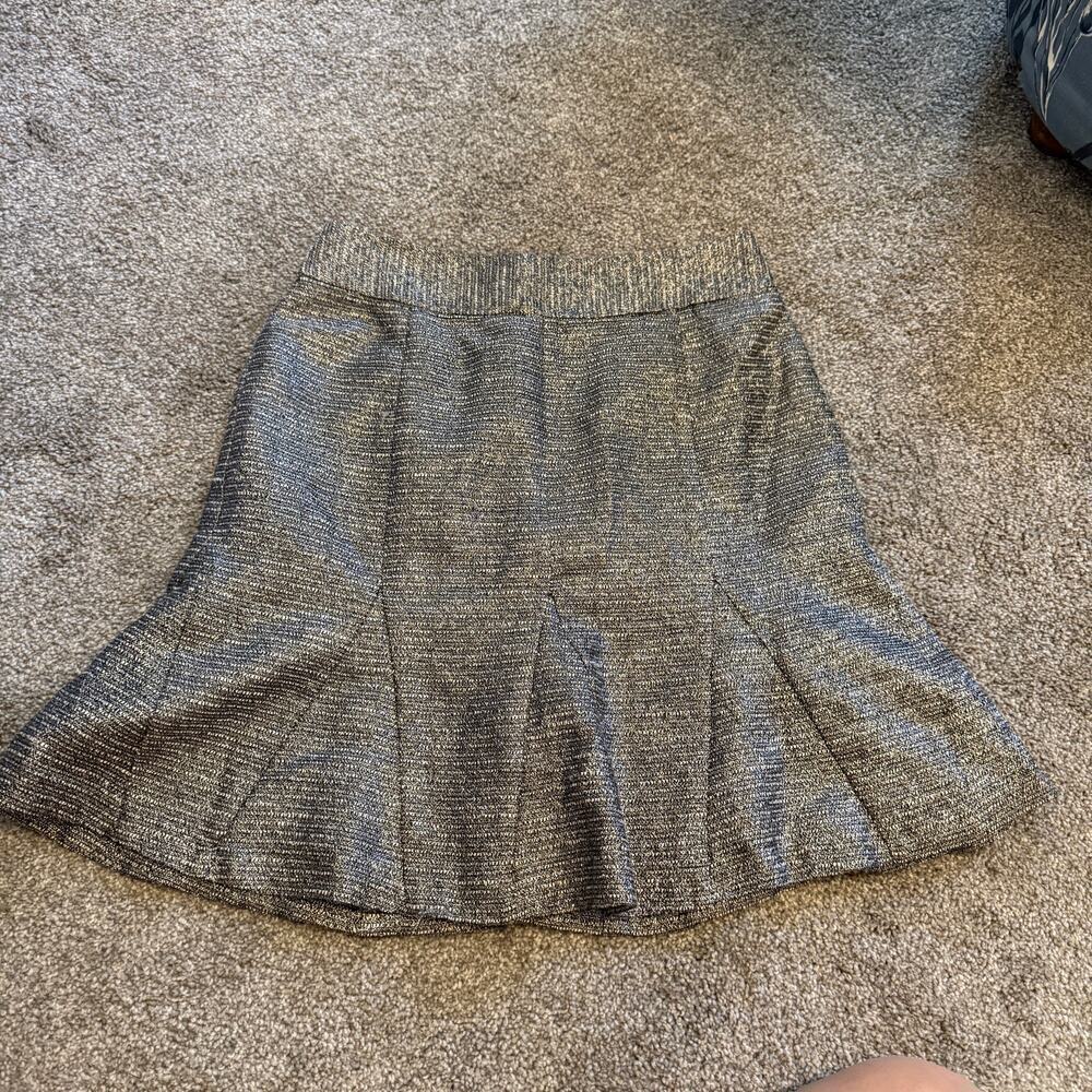 BANANA REPUBLIC Gray Silver Metallic Pleated Fluted Lined Skirt Size 0